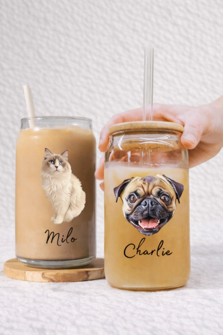 Vaso de vidrio con mascota